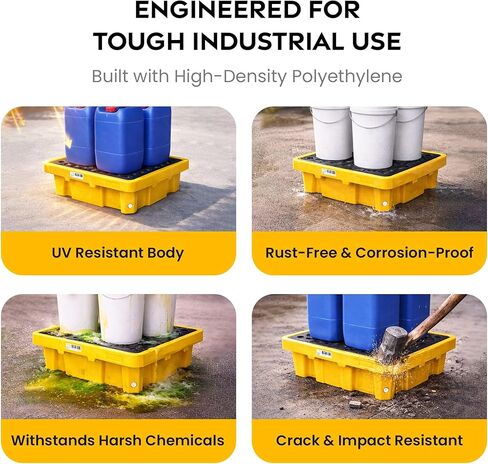 منصة IBC لاحتواء الانسكابات - 53 بوصة × 53 بوصة × 35 بوصة مع حوض سعة 340 جالون، حاوية حمل HDPE، أصفر in Kuwait