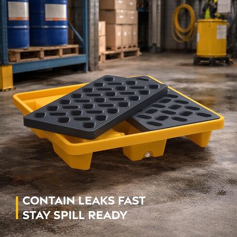 منصة IBC لاحتواء الانسكابات - 53 بوصة × 53 بوصة × 35 بوصة مع حوض سعة 340 جالون، حاوية حمل HDPE، أصفر in Kuwait