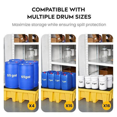 منصة احتواء الانسكابات IBC - حوض احتواء حمل مقاس 62 بوصة × 62 بوصة × 28 بوصة لوحدة IBC واحدة أو براميل متعددة، باللون الأصفر in Kuwait