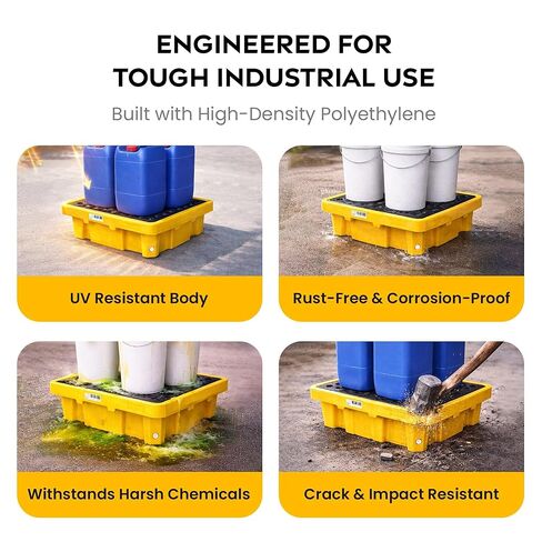 منصة احتواء الانسكابات IBC - حوض احتواء حمل مقاس 62 بوصة × 62 بوصة × 28 بوصة لوحدة IBC واحدة أو براميل متعددة، باللون الأصفر in Kuwait