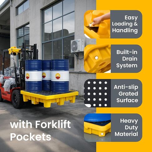منصة احتواء الانسكابات IBC - حوض احتواء حمل مقاس 62 بوصة × 62 بوصة × 28 بوصة لوحدة IBC واحدة أو براميل متعددة، باللون الأصفر in Kuwait