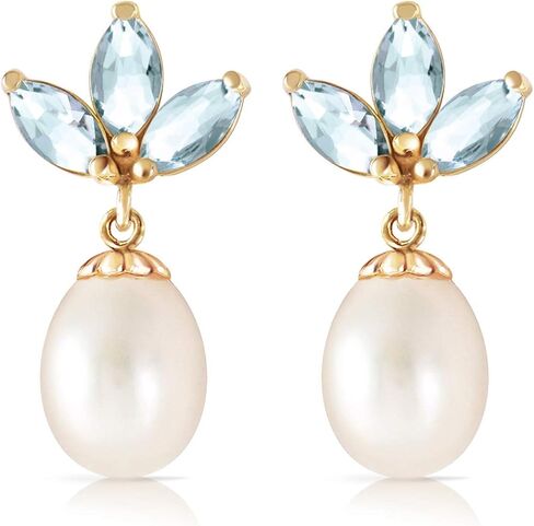 14k White Gold Freshwater Pearl Earrings with Aquamarines in Saudi Arabia