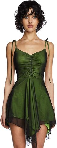 Dolls Kill Keep Shining Mini Dress by Current Mood – Sheer Mesh Overlay Dress with Handkerchief Hem for Playful Fashion in Saudi Arabia