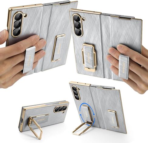 Dual Grip Pixel 9 Pro Fold Case with Stand, [Leather & Metal ] Full Protective Hinge Protection Pixel Fold 9 Pro Case with Wrist Strap, Drop-Proof Cover for Google Pixel 9 ProFold, Black in Kuwait