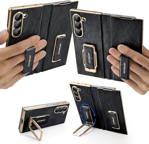 Dual Grip Pixel 9 Pro Fold Case with Stand, [Leather & Metal ] Full Protective Hinge Protection Pixel Fold 9 Pro Case with Wrist Strap, Drop-Proof Cover for Google Pixel 9 ProFold, Black in Kuwait