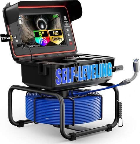 مجموعة كاميرا فحص الصرف الصحي والصرف الصحي الاحترافية بطول 100 قدم من OKK - تتميز بشاشة IPS مقاس 9 بوصات - رأس كاميرا ذاتية التسوية بدقة 1080 بكسل عالية الدقة IP68 مقاومة للماء، مسجل فيديو رقمي مدمج مع بطاقة 32 جيجابايت، وبطارية 5100 مللي أمبير في الساعة  in Kuwait