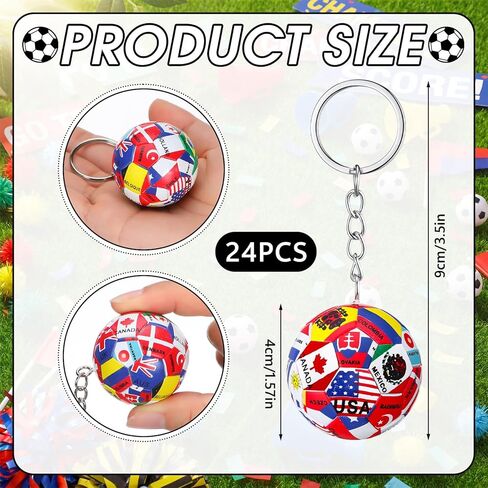 48 Pcs 2026 Soccer Party Favors with National Country Flag Keychains National Flag Silicone Bracelets International World Party Decorations for Global Soccer Events Sports in Saudi Arabia
