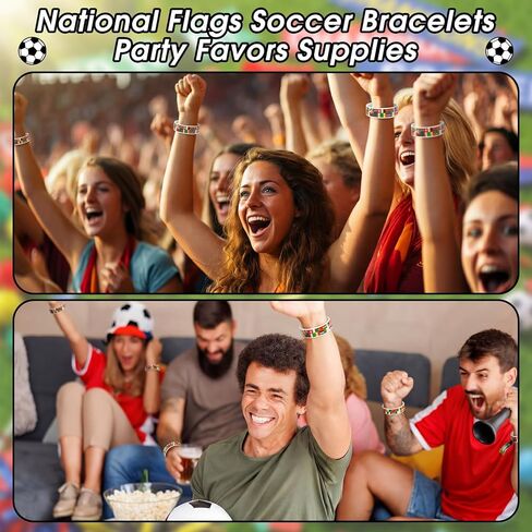 48 Pcs 2026 Soccer Party Favors with National Country Flag Keychains National Flag Silicone Bracelets International World Party Decorations for Global Soccer Events Sports in Saudi Arabia