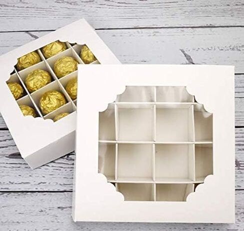 Lotusland 20PCS Empty Sweet Boxes with Window and Divider,White Cake Boxes with 16 Compartments, Treat Cookie Boxes Dessert Containers Boxes for Chocolate Cookie Candy in Kuwait