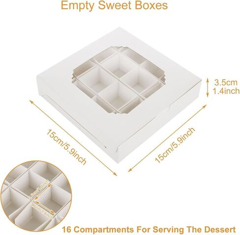 Lotusland 20PCS Empty Sweet Boxes with Window and Divider,White Cake Boxes with 16 Compartments, Treat Cookie Boxes Dessert Containers Boxes for Chocolate Cookie Candy in Kuwait
