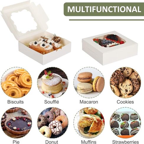Lotusland 20PCS Empty Sweet Boxes with Window and Divider,White Cake Boxes with 16 Compartments, Treat Cookie Boxes Dessert Containers Boxes for Chocolate Cookie Candy in Kuwait
