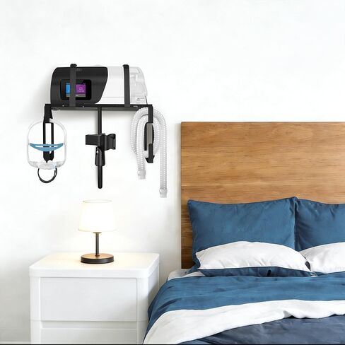 رف جدار CPAP متوافق مع لوازم ResMed AirSense 10 و11، حامل خرطوم CPAP قابل للتعديل مع مشبك وخطاف مزدوج من طبقتين للأنبوب والقناع، حامل لوازم آلة CPAP لمنظم بجانب السرير in Saudi Arabia