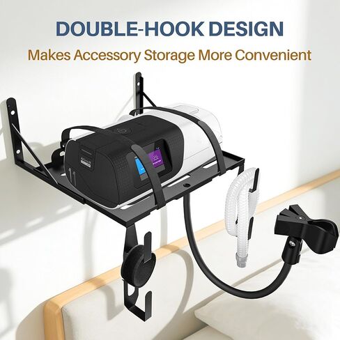 رف جدار CPAP متوافق مع لوازم ResMed AirSense 10 و11، حامل خرطوم CPAP قابل للتعديل مع مشبك وخطاف مزدوج من طبقتين للأنبوب والقناع، حامل لوازم آلة CPAP لمنظم بجانب السرير in Saudi Arabia