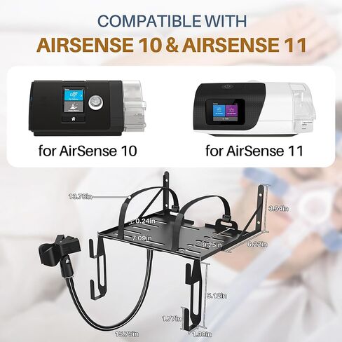 رف جدار CPAP متوافق مع لوازم ResMed AirSense 10 و11، حامل خرطوم CPAP قابل للتعديل مع مشبك وخطاف مزدوج من طبقتين للأنبوب والقناع، حامل لوازم آلة CPAP لمنظم بجانب السرير in Saudi Arabia