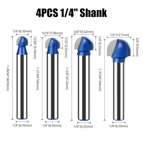 6mm 1/4in Shank Ball Nose End Mill Round Nose Cove Box Router Bit Carbide Double Flute Core Box Woodworking Milling Cutters(4PCS 6.35mm Shank) in Saudi Arabia