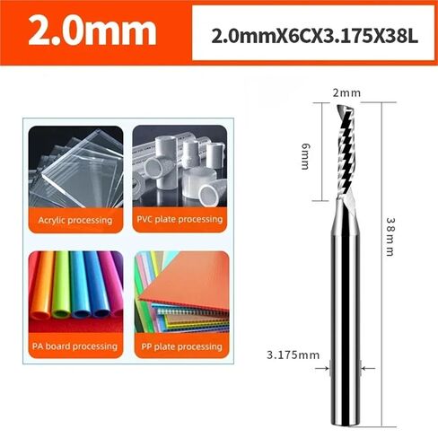 1PC 3.175mm Router bits for Acrylic MDF PVC End Mill Tools Fresas Single Flute Sprial Carbide Milling Cutter(3.175X2X6X38) in Saudi Arabia