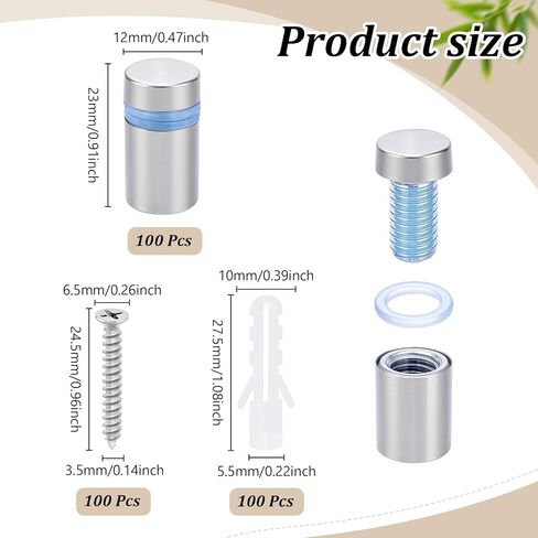 100 قطعة من مسامير التثبيت المصنوعة من الفولاذ المقاوم للصدأ، 1/2 × 3/4 بوصة مثبتة على الحائط، طقم براغي تثبيت للإشارة لحامل اللافتة الزجاجية، إطار الصورة المعلق، اللوحة الأم الإعلانية in Kuwait