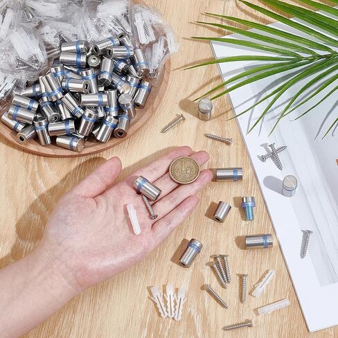 100 قطعة من مسامير التثبيت المصنوعة من الفولاذ المقاوم للصدأ، 1/2 × 3/4 بوصة مثبتة على الحائط، طقم براغي تثبيت للإشارة لحامل اللافتة الزجاجية، إطار الصورة المعلق، اللوحة الأم الإعلانية in Kuwait