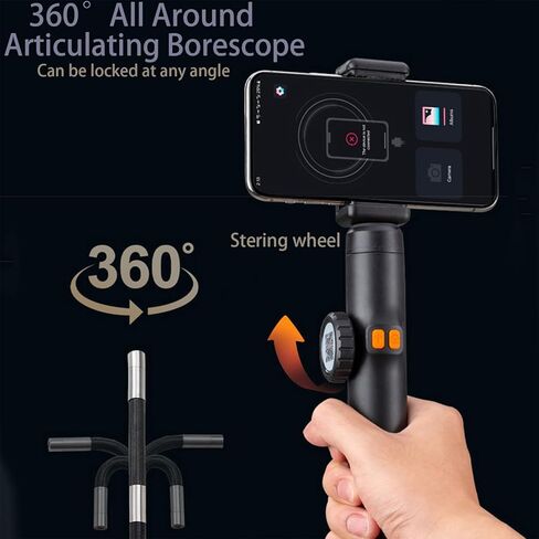 Dual Lens Endoscope Inspection Camera, 360° Articulated Endoscope Camera, Endoscope with Light, 6mm Lens, IP67 Waterproof Probe, 6 LED ，For HVAC, Plumbing, Automotive, Electrical in Saudi Arabia