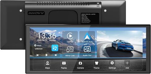 INNOVV V2 10.3 بوصة Carplay & Android، شاشة لمس IPS 1920 * 720 IPS للسيارة، وصلة مرآة، تسجيل حلقة، GPS، Siri مع حامل سحري قابل للتعديل in Kuwait