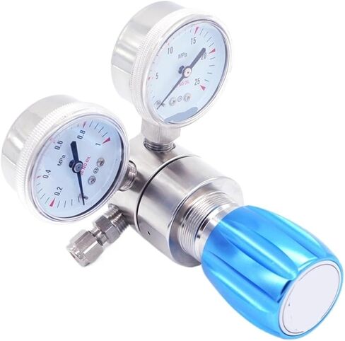 1PCS 1/4OD compression pipe joint helium pressure regulator with double gauge 25MpaX 1Mpa(Stainless Steel 316L,Acetylene) in Saudi Arabia