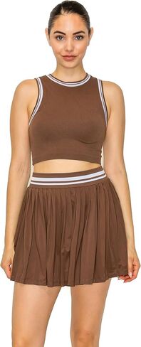Leggings Depot Women's 2 Piece Tennis Outfit Set - Ribbed Crop Tank Top & Pleated Skirt for Athletic Golf, Pickleball in Saudi Arabia