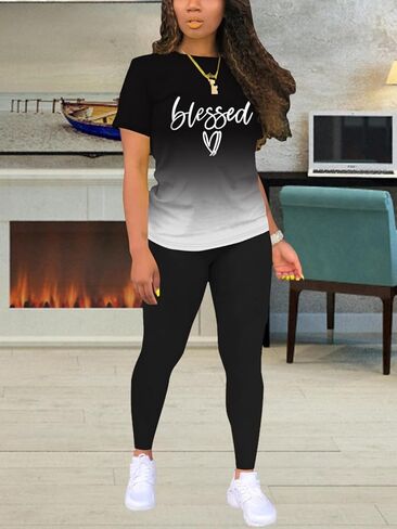 Women 2 Piece Outfits Short Sleeve Top Summer Casual Sweatsuits Outfits Lounge Sets Tracksuit in Saudi Arabia