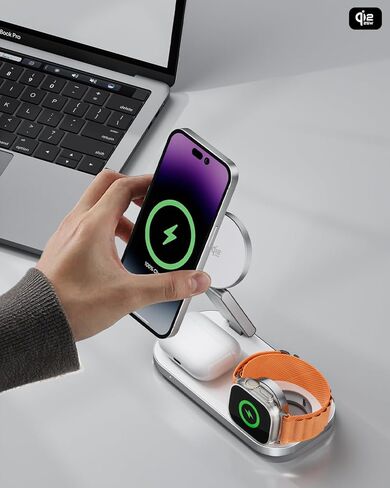 محطة شحن لاسلكية 3 في 1 لأجهزة Apple، حامل شاحن سريع مغناطيسي قابل للطي متوافق مع MagSafe لسلسلة iPhone Air/17/16/15/14/13/12، وساعة Apple وAirPods Pro/4/3/2 in Kuwait