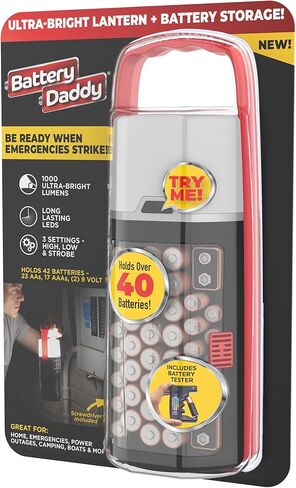 Battery Daddy Storage & Organizer Case with Light and Tester, Stores & Protects Over 200 Batteries, Double-Sided, Durable Design with Clear Locking Lid, Secure Latches & Portable Carrying Handle in Saudi Arabia