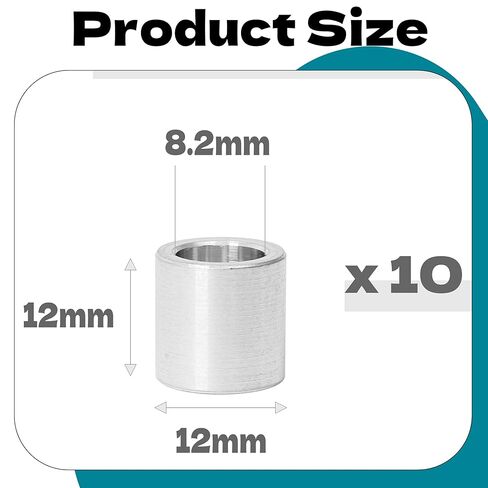 10 قطع فواصل ألومنيوم M8، فاصل معدني ألومنيوم دائري 8.2 مم ID x 12 مم OD x 12 مم L سمك برغي المواجهة لمسامير M8 فضية in Kuwait