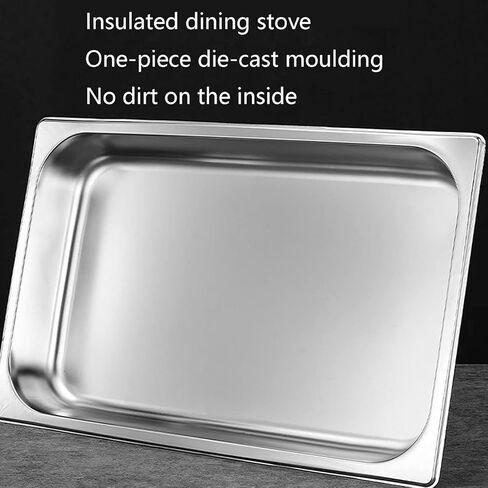 طبق ساخن للبوفيه من الفولاذ المقاوم للصدأ - يحتوي على صينية تسخين من الفولاذ المقاوم للصدأ، مجموعة بوفيه وعاء ساخن، سخان طعام مع غطاء من الفولاذ الصلب وحامل لتقديم الطعام في حفلات الزفاف (حجرة واحدة/ج) in Kuwait