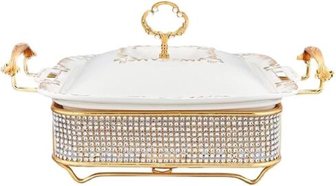 خادم وسخان بوفيه تقديم الطعام - مجموعة بوفيه أطباق ساخنة من الفولاذ المقاوم للصدأ، مجموعة بوفيه أطباق ساخنة، سخان طعام للمناسبات التي يتم تقديم الطعام فيها مع غطاء عرض زجاجي وغطاء مدمج (ماسي ملون) in Kuwait