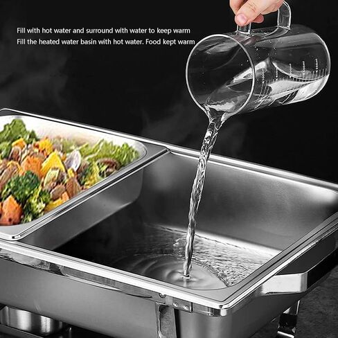 طبق ساخن للبوفيه من الفولاذ المقاوم للصدأ - يحتوي على صينية تسخين من الفولاذ المقاوم للصدأ، مجموعة بوفيه وعاء ساخن، سخان طعام مع غطاء من الفولاذ الصلب وحامل لتقديم الطعام في حفلات الزفاف (حجرة واحدة/ج) in Kuwait