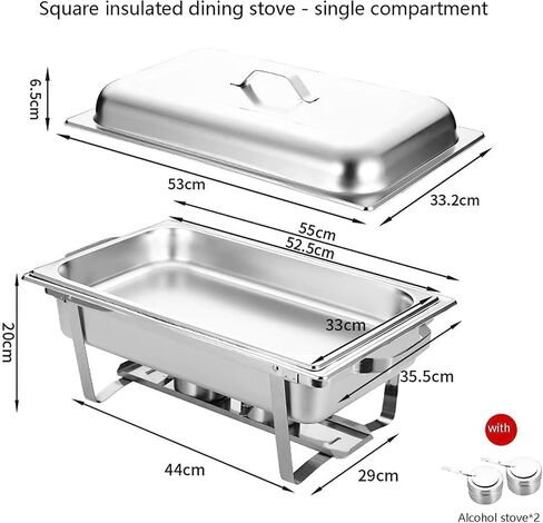 طبق ساخن للبوفيه من الفولاذ المقاوم للصدأ - يحتوي على صينية تسخين من الفولاذ المقاوم للصدأ، مجموعة بوفيه وعاء ساخن، سخان طعام مع غطاء من الفولاذ الصلب وحامل لتقديم الطعام في حفلات الزفاف (حجرة واحدة/ج) in Kuwait