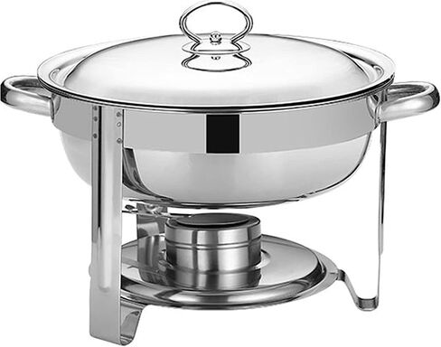 طبق ساخن للبوفيه من الفولاذ المقاوم للصدأ - يحتوي على صينية تسخين من الفولاذ المقاوم للصدأ، ومجموعة بوفيه وعاء ساخن، سخان طعام مع غطاء من الفولاذ الصلب وحامل لتقديم الطعام في حفلات الزفاف (دائري/ب) in Kuwait