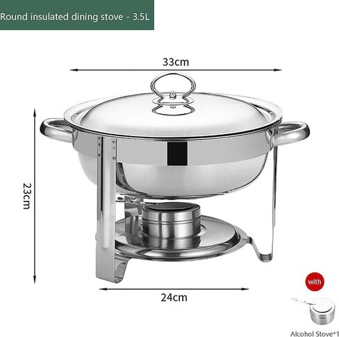 طبق ساخن للبوفيه من الفولاذ المقاوم للصدأ - يحتوي على صينية تسخين من الفولاذ المقاوم للصدأ، ومجموعة بوفيه وعاء ساخن، سخان طعام مع غطاء من الفولاذ الصلب وحامل لتقديم الطعام في حفلات الزفاف (دائري/ب) in Kuwait