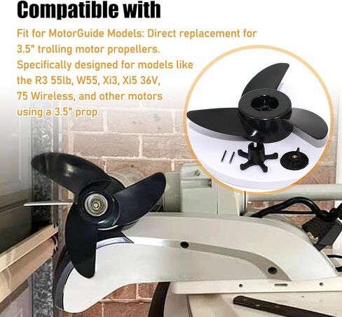 3-Blade Trolling Motor Propeller 3.5" Hub Replacement for MotorGuide Machete III, R3 55lb, W55, Xi5 36V, 75 Wireless – Shallow-Water Replacement Drill Power Prop MGA089B in Kuwait