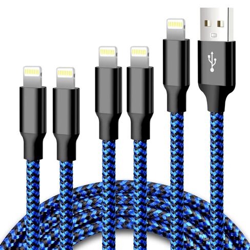 cugunu iPhone Charger, 5 Pack 3/3/6/6/10FT Apple MFi Certified USB Lightning Cable Nylon Braided Fast Charging Cord Compatible for iPhone 14/13/12/11/X/Max/8/7/6/5/SE/Plus/iPad - Black in Saudi Arabia