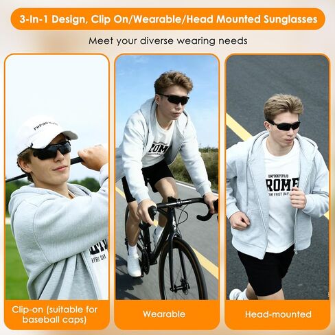 Outdoor Polarized Sunglasses, 3 in 1 Clip Cap/Wearable/Head Mounted Sunglasses, UV400 Protection Clip On Sports Sunglasses with 5 Replaceable Lenses for Fishing Cycling Hiking Climbing Traveling in Kuwait