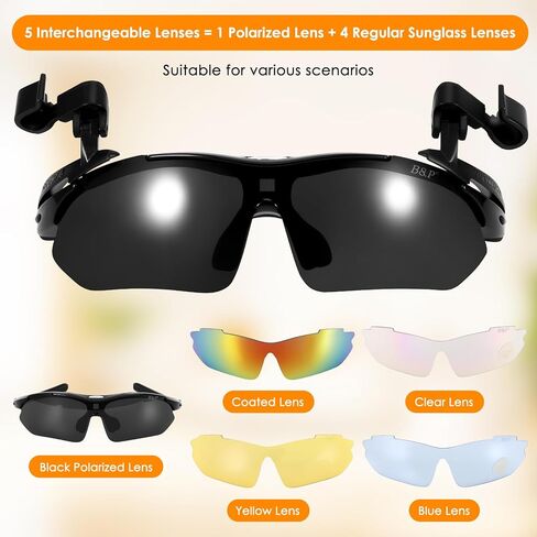 Outdoor Polarized Sunglasses, 3 in 1 Clip Cap/Wearable/Head Mounted Sunglasses, UV400 Protection Clip On Sports Sunglasses with 5 Replaceable Lenses for Fishing Cycling Hiking Climbing Traveling in Kuwait