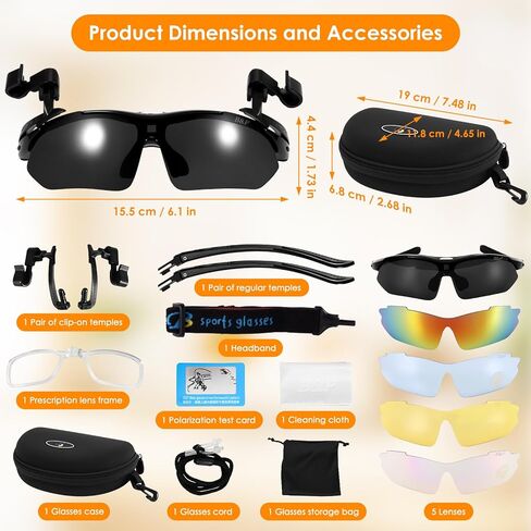 Outdoor Polarized Sunglasses, 3 in 1 Clip Cap/Wearable/Head Mounted Sunglasses, UV400 Protection Clip On Sports Sunglasses with 5 Replaceable Lenses for Fishing Cycling Hiking Climbing Traveling in Kuwait