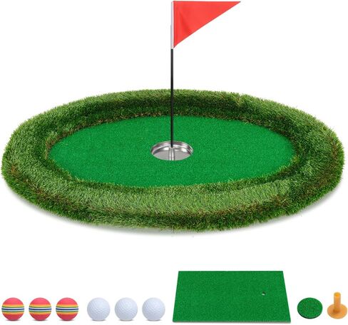 Goplus Floating Golf Green لحمام السباحة، حصيرة خضراء متشققة مع حصيرة ضرب، كرات جولف، علم وقمزة للعبة تدريب الجولف، حصيرة وضع الجولف لمياه الفناء الخلفي في الهواء الطلق in Saudi Arabia