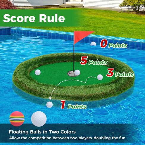 Goplus Floating Golf Green لحمام السباحة، حصيرة خضراء متشققة مع حصيرة ضرب، كرات جولف، علم وقمزة للعبة تدريب الجولف، حصيرة وضع الجولف لمياه الفناء الخلفي في الهواء الطلق in Saudi Arabia