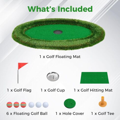 Goplus Floating Golf Green لحمام السباحة، حصيرة خضراء متشققة مع حصيرة ضرب، كرات جولف، علم وقمزة للعبة تدريب الجولف، حصيرة وضع الجولف لمياه الفناء الخلفي في الهواء الطلق in Saudi Arabia