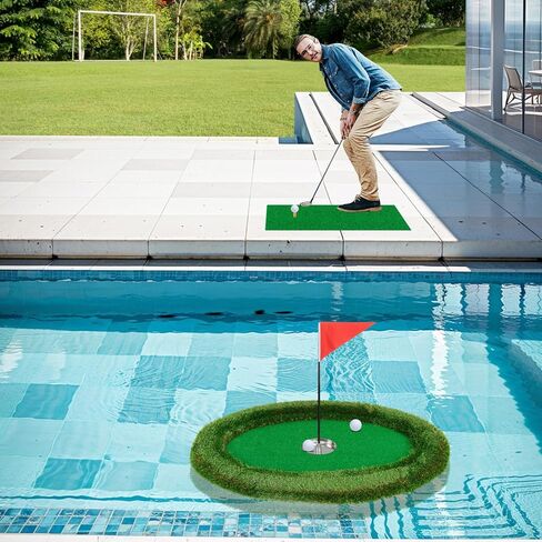 Goplus Floating Golf Green لحمام السباحة، حصيرة خضراء متشققة مع حصيرة ضرب، كرات جولف، علم وقمزة للعبة تدريب الجولف، حصيرة وضع الجولف لمياه الفناء الخلفي في الهواء الطلق in Saudi Arabia