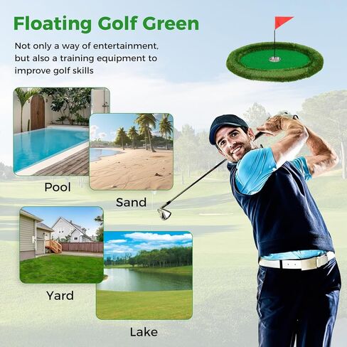 Goplus Floating Golf Green لحمام السباحة، حصيرة خضراء متشققة مع حصيرة ضرب، كرات جولف، علم وقمزة للعبة تدريب الجولف، حصيرة وضع الجولف لمياه الفناء الخلفي في الهواء الطلق in Saudi Arabia