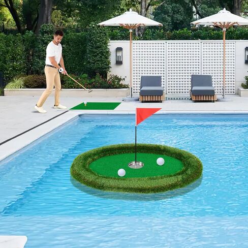 Goplus Floating Golf Green لحمام السباحة، حصيرة خضراء متشققة مع حصيرة ضرب، كرات جولف، علم وقمزة للعبة تدريب الجولف، حصيرة وضع الجولف لمياه الفناء الخلفي في الهواء الطلق in Saudi Arabia