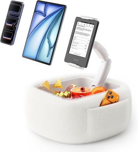 حامل وسادة كيندل رقيق للغاية من LULULOOK للقراءة، حامل وسادة للكمبيوتر اللوحي مع وعاء للوجبات الخفيفة وذراع قابل للطي متوافق مع iPad والهاتف والكمبيوتر اللوحي مقاس 4.7-14.6 بوصة لقراءة الكتب في السرير in Kuwait