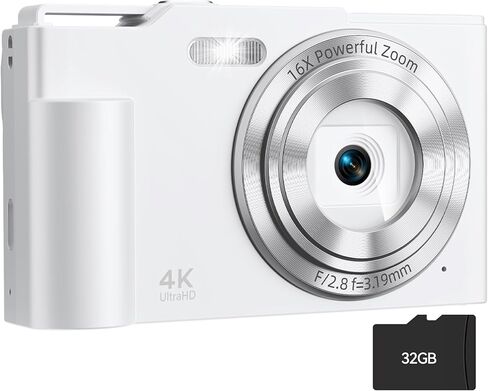 Digital Camera, FHD 4K Digital Point and Shoot Camera with 16X Zoom Anti Shake, 48MP Compact Small Camera with 32GB Card for Teen Boys Girls Kids in Saudi Arabia