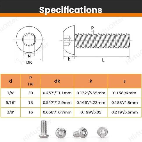 1/4"-20 x 4 (10 PCS) Button Head Socket Cap Screws, 304 Stainless Steel (18-8), Fully Threaded, Inch Thread - Hex Allen Drive - for Furniture, DIY, 3D Printing, Industrial & Tools in Kuwait